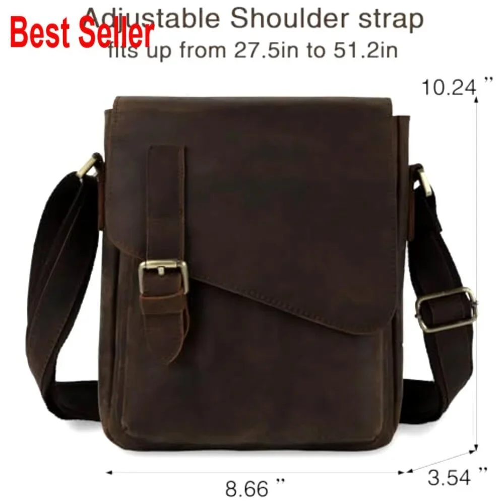 Genuine Leather Messenger Bag Crossbody Sling Bag Adjustable Strap